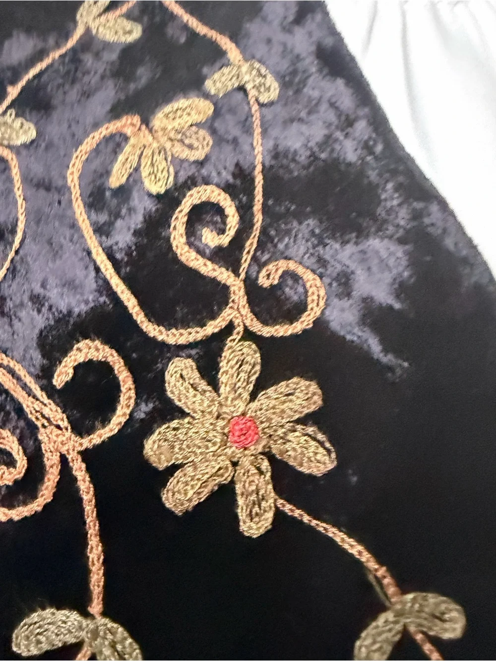 Alexis Crawford Flora Embroidered Black Velvet Whimsical Scarf